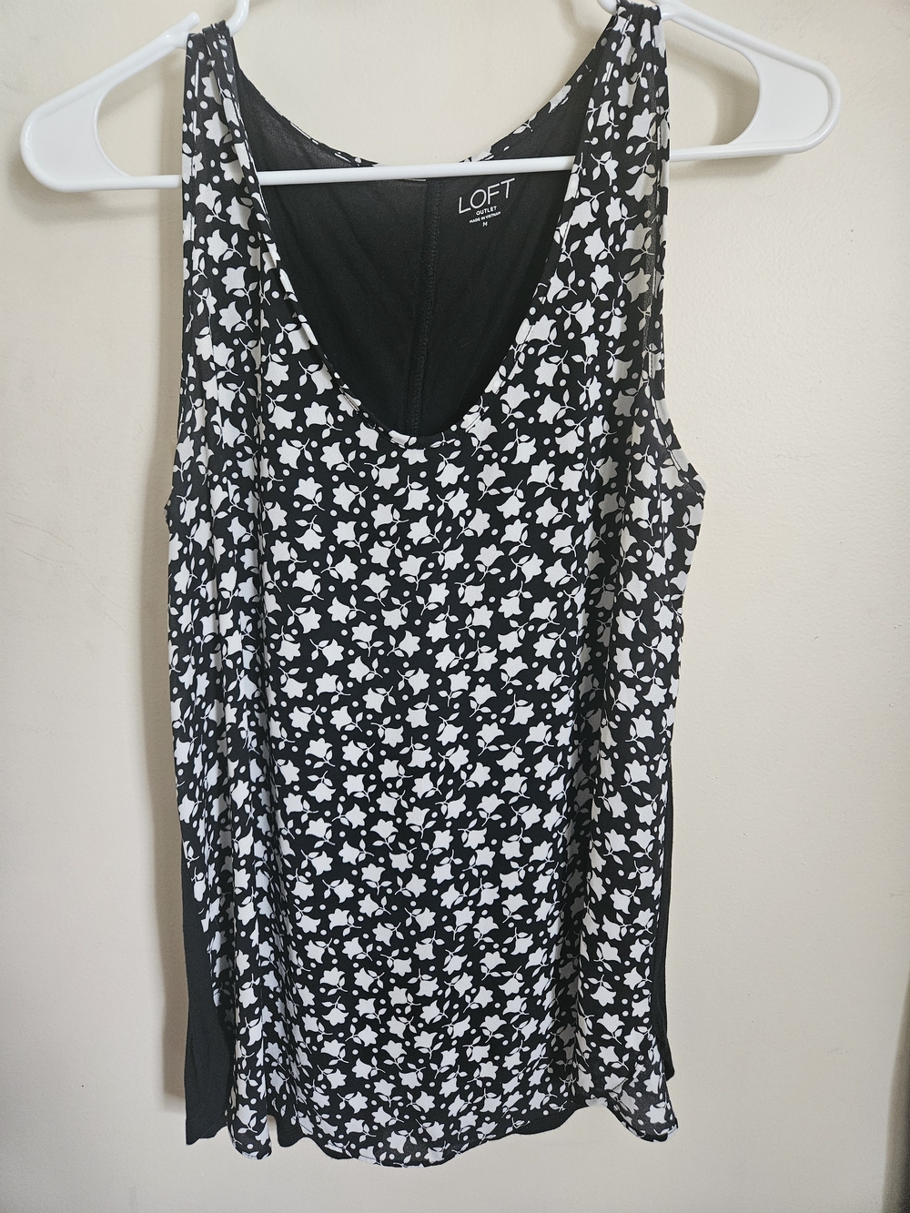 LOFT Black & White Floral Tank Top